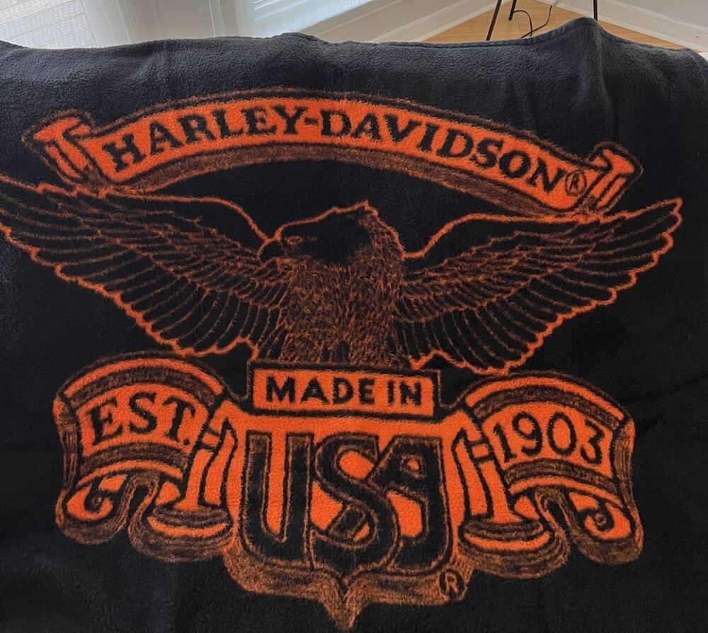 Vtg Biederlack Harley Davidson Blanket MADE IN USA Motorcycle Throw Biker